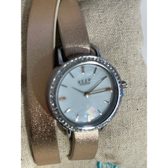 Stella & Dot Keep Collective Line Round Watch Pave Quartz Like Face & Band - Picture 4 of 5